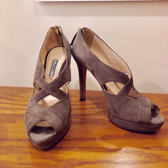 Prada Shoes - Grey suede Prada Heels
